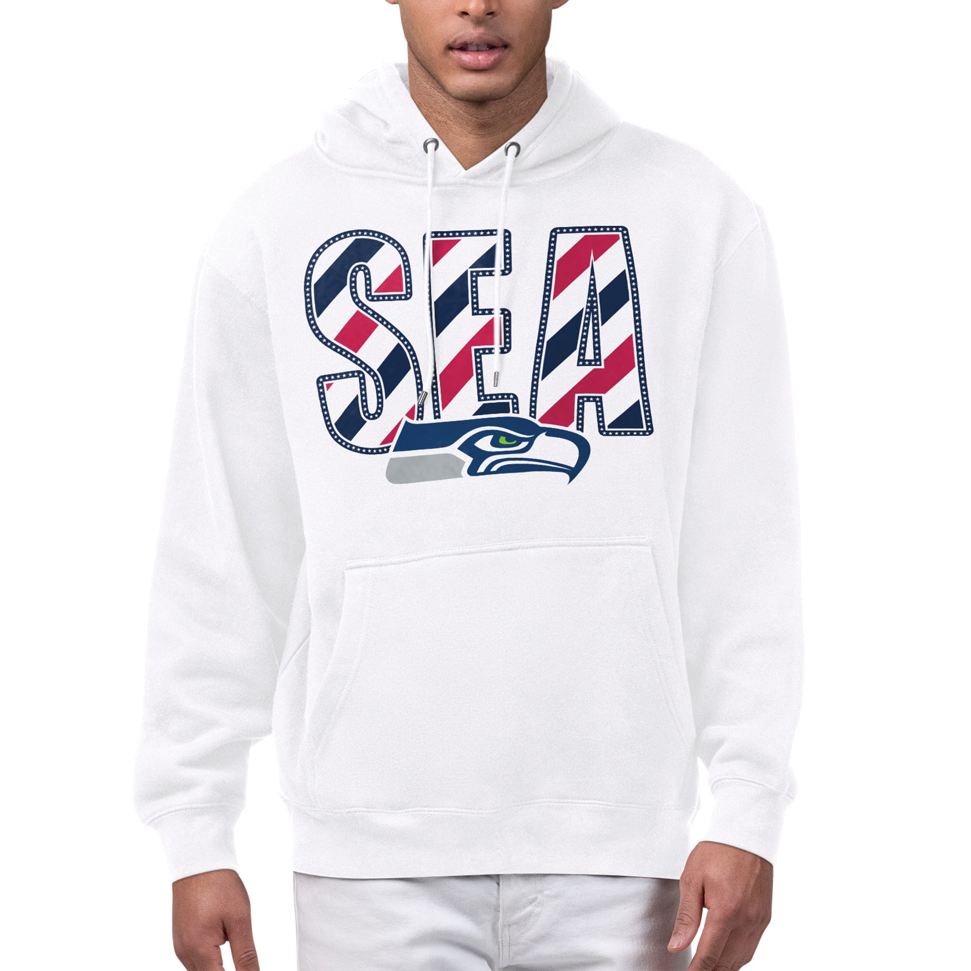 Men's Starter White Seattle Seahawks Stars & Stripes Graphic Hoodie