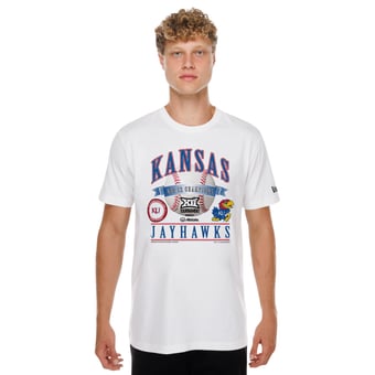 Male New Era White Kansas Jayhawks 2026 Big 12 Baseball Tournament Champions Locker Room T-Shirt