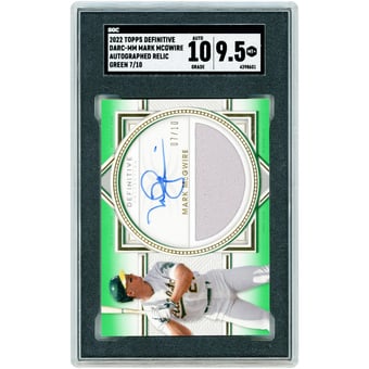 Mark McGwire Athletics Autographed 2022 Topps Definitive Collection Game-Used Relic Green #DARC-MM #7/10 SGC Authenticated 9.5/10 Card