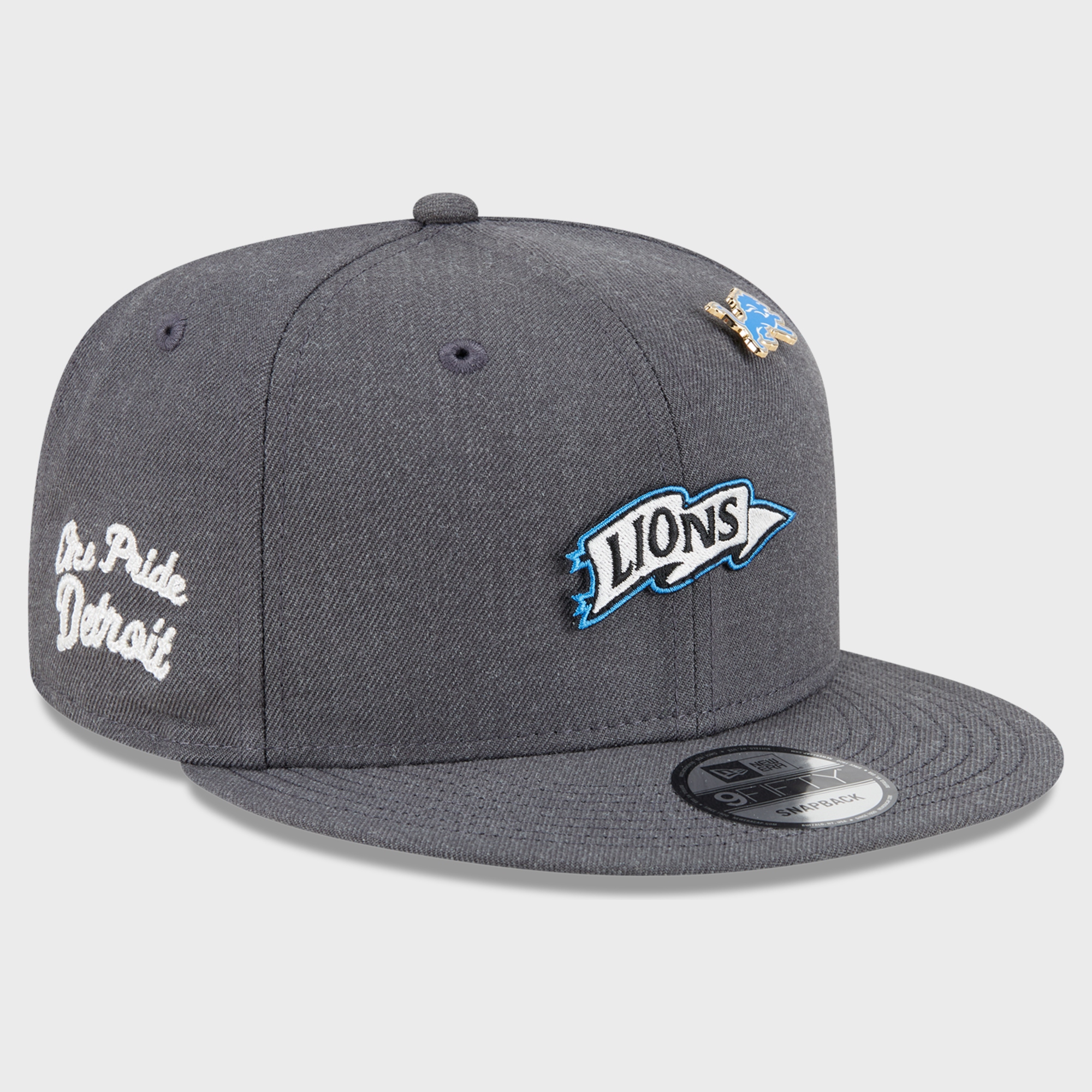 Men's New Era Charcoal Detroit Lions Pennant Pin 9FIFTY Snapback Hat