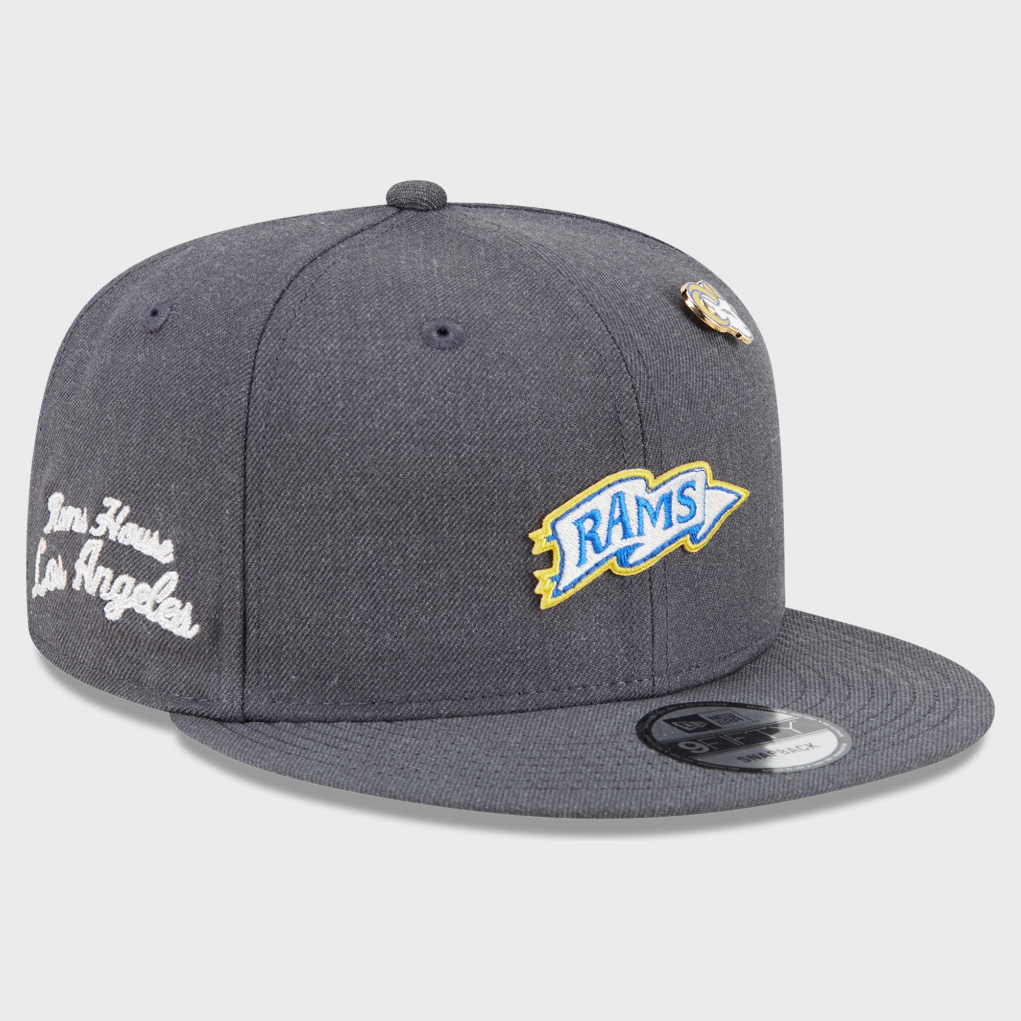 Men's New Era Charcoal Los Angeles Rams Pennant Pin 9FIFTY Snapback Hat