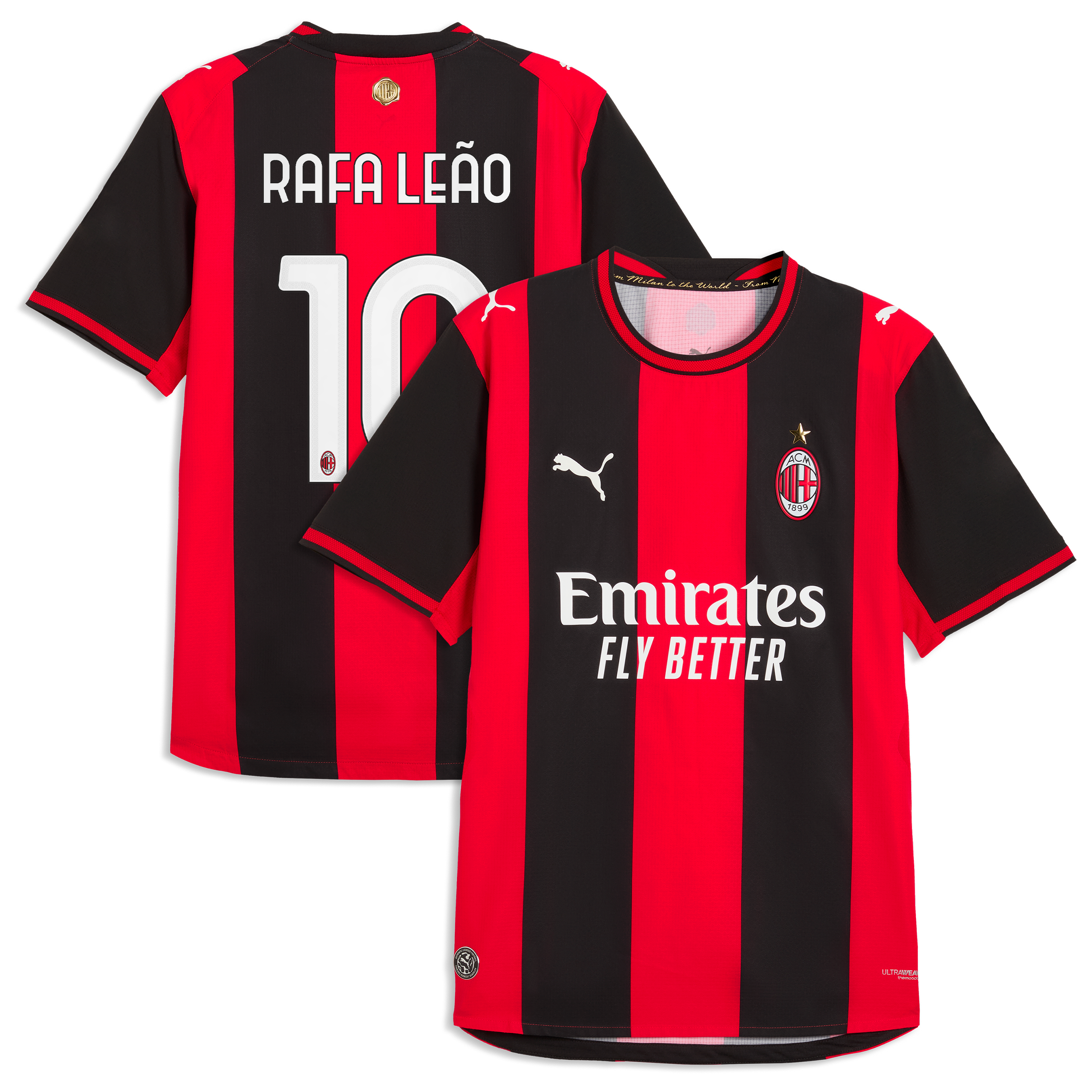 Men's Puma Rafael Leão Black/Red AC Milan 2026/27 Home On-Field Authentic Jersey