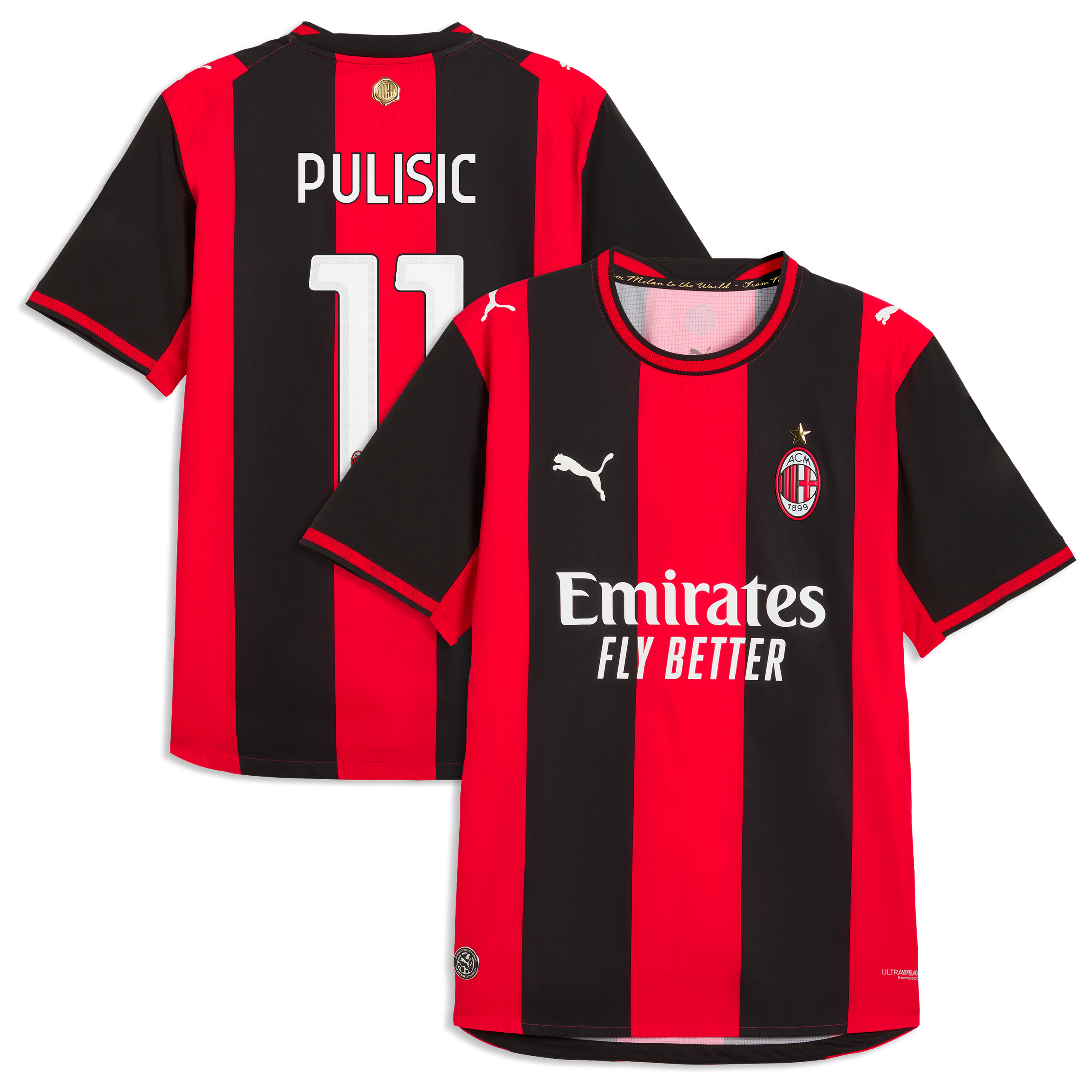 Men's Puma Christian Pulisic Black/Red AC Milan 2026/27 Home On-Field Authentic Jersey