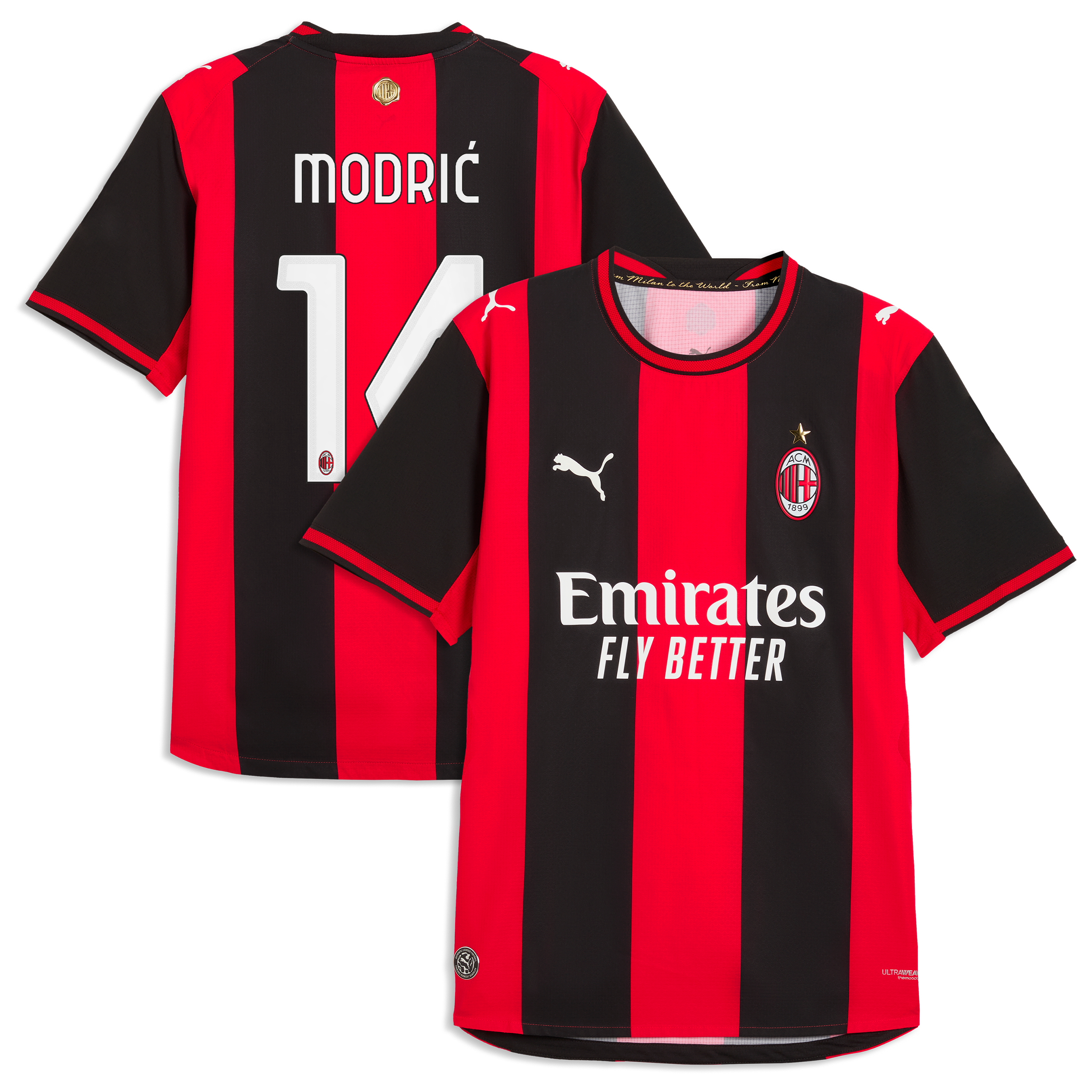 Men's Puma Luka Modrić Black/Red AC Milan 2026/27 Home On-Field Authentic Jersey