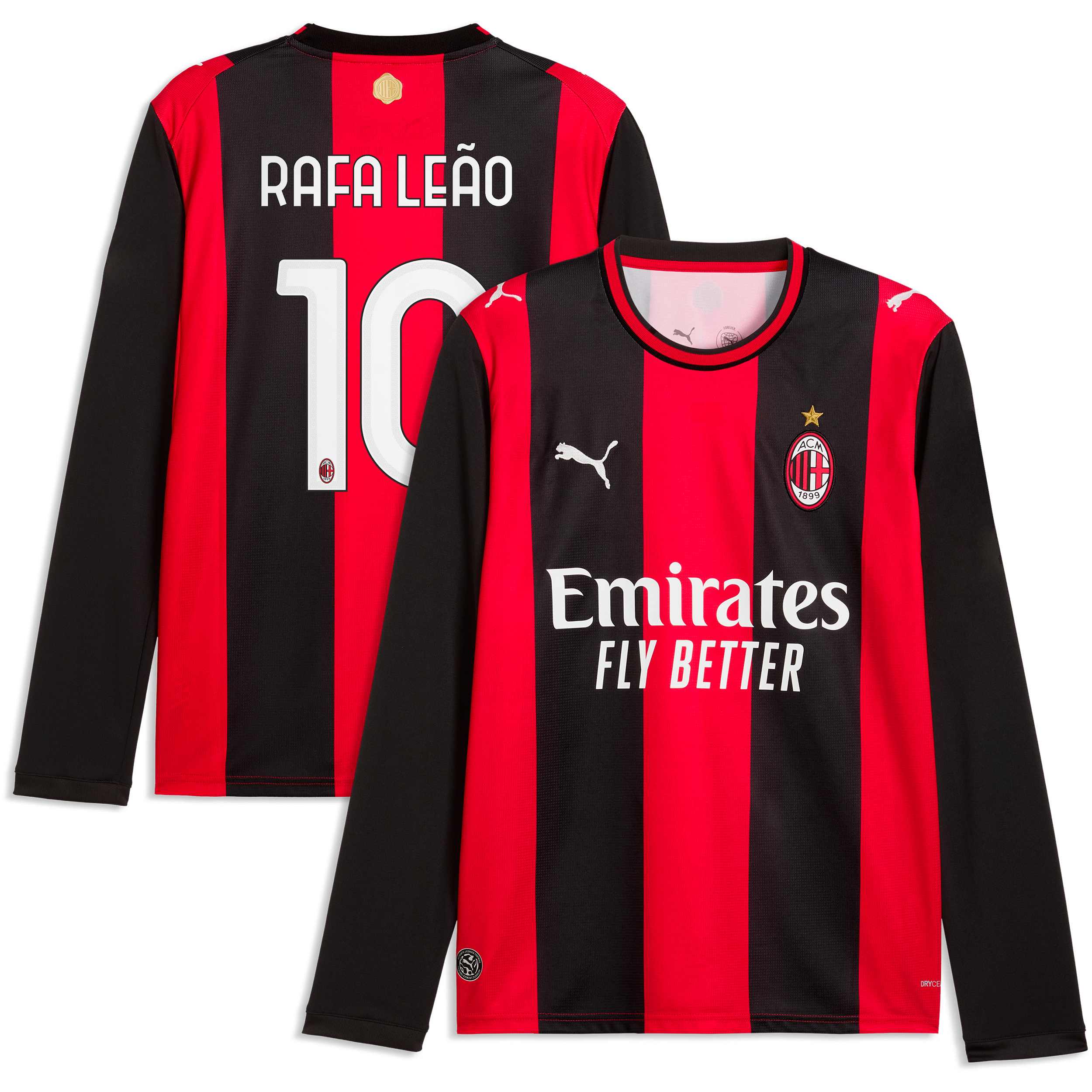 Men's Puma Rafael Leão Black/Red AC Milan 2026/27 Home Replica Long Sleeve Jersey