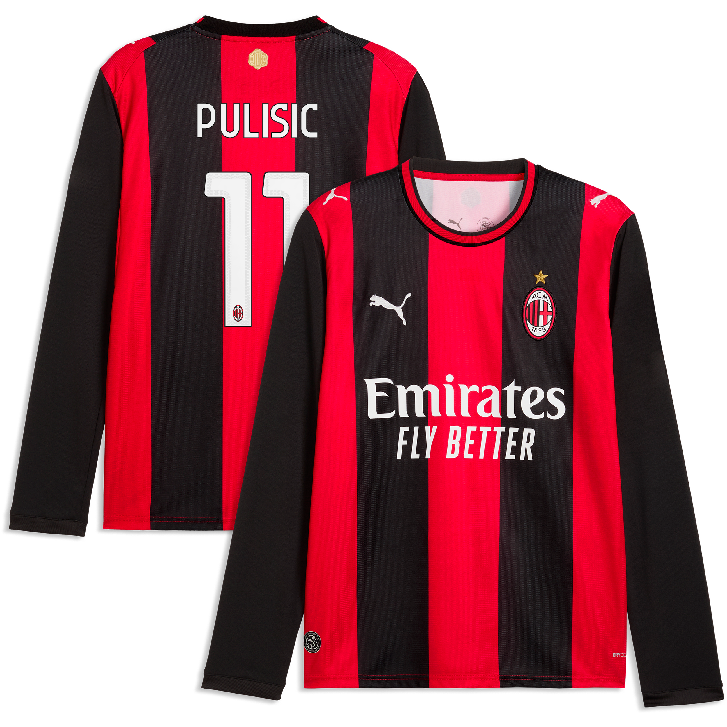 Men's Puma Christian Pulisic Black/Red AC Milan 2026/27 Home Replica Long Sleeve Jersey