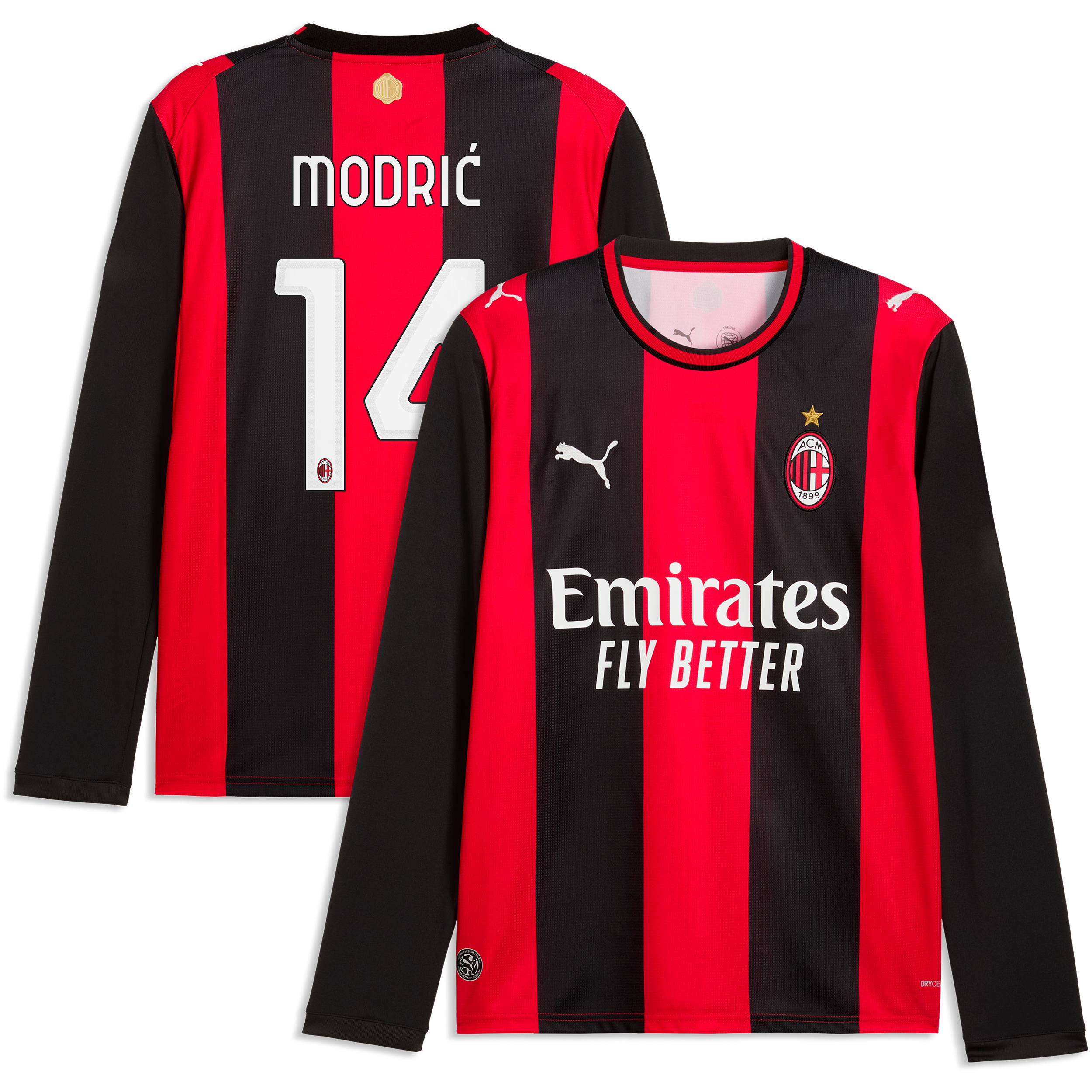 Men's Puma Luka Modrić Black/Red AC Milan 2026/27 Home Replica Long Sleeve Jersey