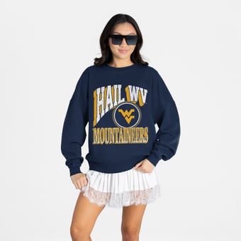 Women's Gameday Couture Navy West Virginia Mountaineers Main Character Oversized Premium Drop Shoulder Sweatshirt