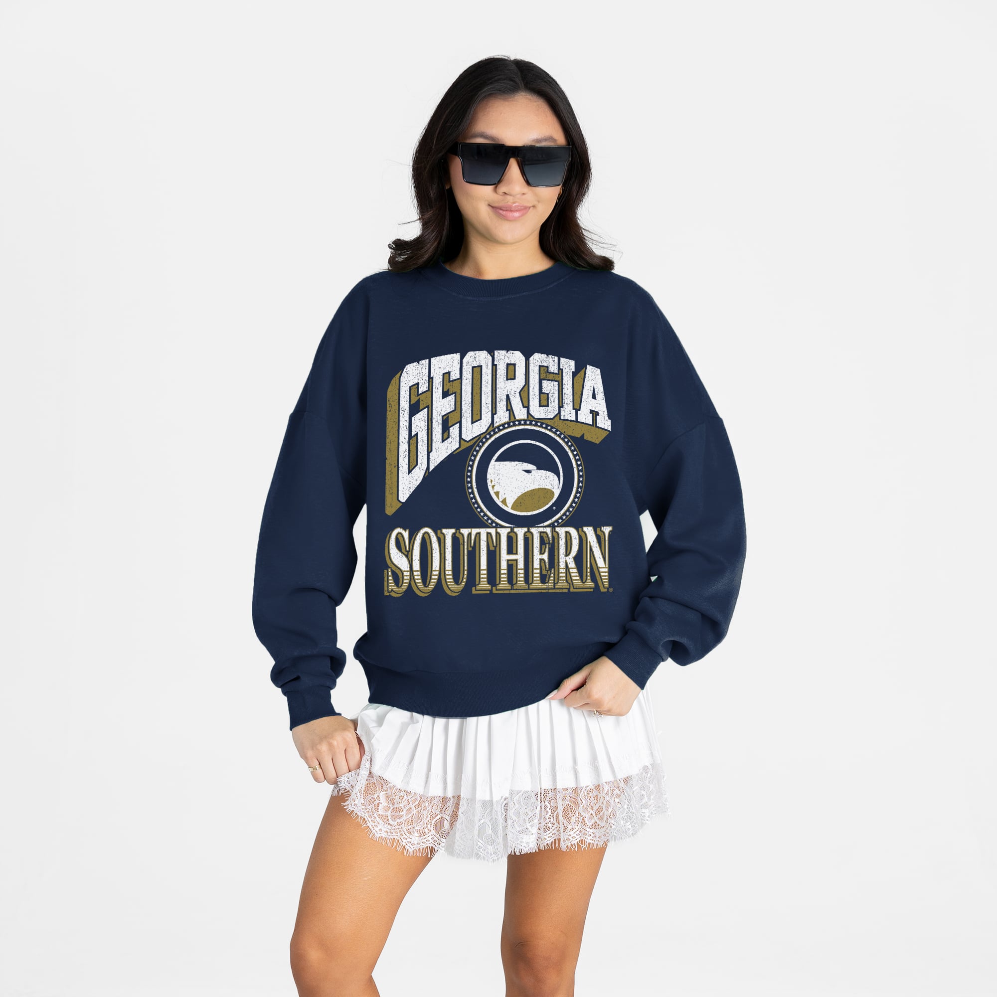 Women's Gameday Couture Navy Georgia Southern Eagles Main Character Oversized Premium Drop Shoulder Sweatshirt