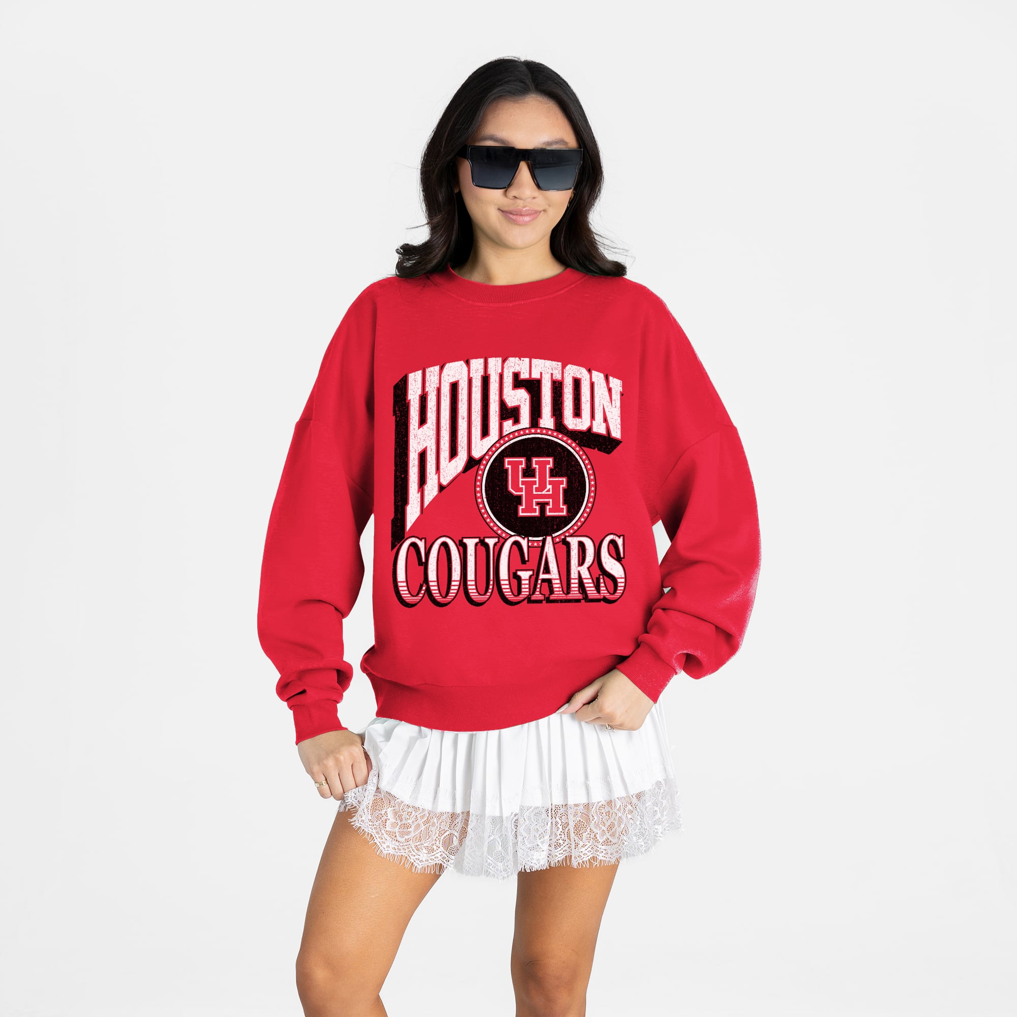 Women's Gameday Couture Red Houston Cougars Main Character Oversized Premium Drop Shoulder Sweatshirt