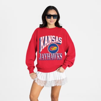 Women's Gameday Couture Red Kansas Jayhawks Main Character Oversized Premium Drop Shoulder Sweatshirt
