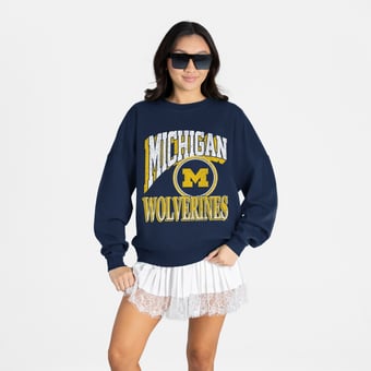 Women's Gameday Couture Navy Michigan Wolverines Main Character Oversized Premium Drop Shoulder Sweatshirt