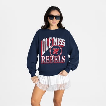 Women's Gameday Couture Navy Ole Miss Rebels Main Character Oversized Premium Drop Shoulder Sweatshirt