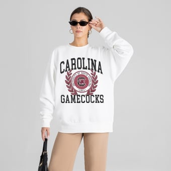 Women's Gameday Couture White South Carolina Gamecocks Gold Standard Oversized Premium Drop Shoulder Sweatshirt