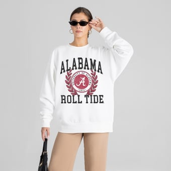 Women's Gameday Couture White Alabama Crimson Tide Gold Standard Oversized Premium Drop Shoulder Sweatshirt
