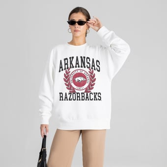 Women's Gameday Couture White Arkansas Razorbacks Gold Standard Oversized Premium Drop Shoulder Sweatshirt