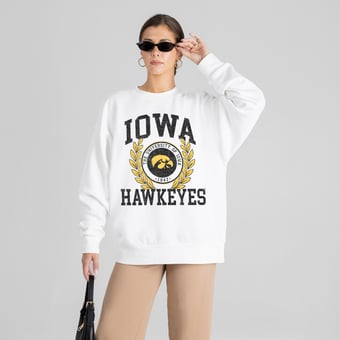 Women's Gameday Couture White Iowa Hawkeyes Gold Standard Oversized Premium Drop Shoulder Sweatshirt
