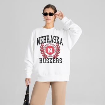 Women's Gameday Couture White Nebraska Huskers Gold Standard Oversized Premium Drop Shoulder Sweatshirt