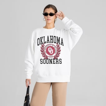 Women's Gameday Couture White Oklahoma Sooners Gold Standard Oversized Premium Drop Shoulder Sweatshirt