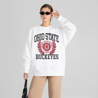 Women's Gameday Couture White Ohio State Buckeyes Gold Standard Oversized Premium Drop Shoulder Sweatshirt