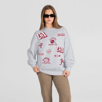 Women's Gameday Couture Ash Alabama Crimson Tide All In Repeat Oversized Premium Drop Shoulder Sweatshirt