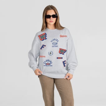 Women's Gameday Couture Ash Florida Gators All In Repeat Oversized Premium Drop Shoulder Sweatshirt