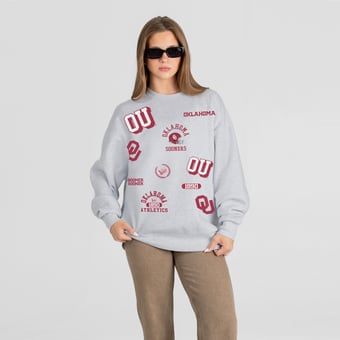 Women's Gameday Couture Ash Oklahoma Sooners All In Repeat Oversized Premium Drop Shoulder Sweatshirt