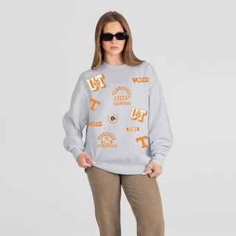 Women's Gameday Couture Ash Tennessee Volunteers All In Repeat Oversized Premium Drop Shoulder Sweatshirt