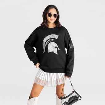 Women's Gameday Couture Black Michigan State Spartans Bold Move Black Label Premium Drop Shoulder Sweatshirt