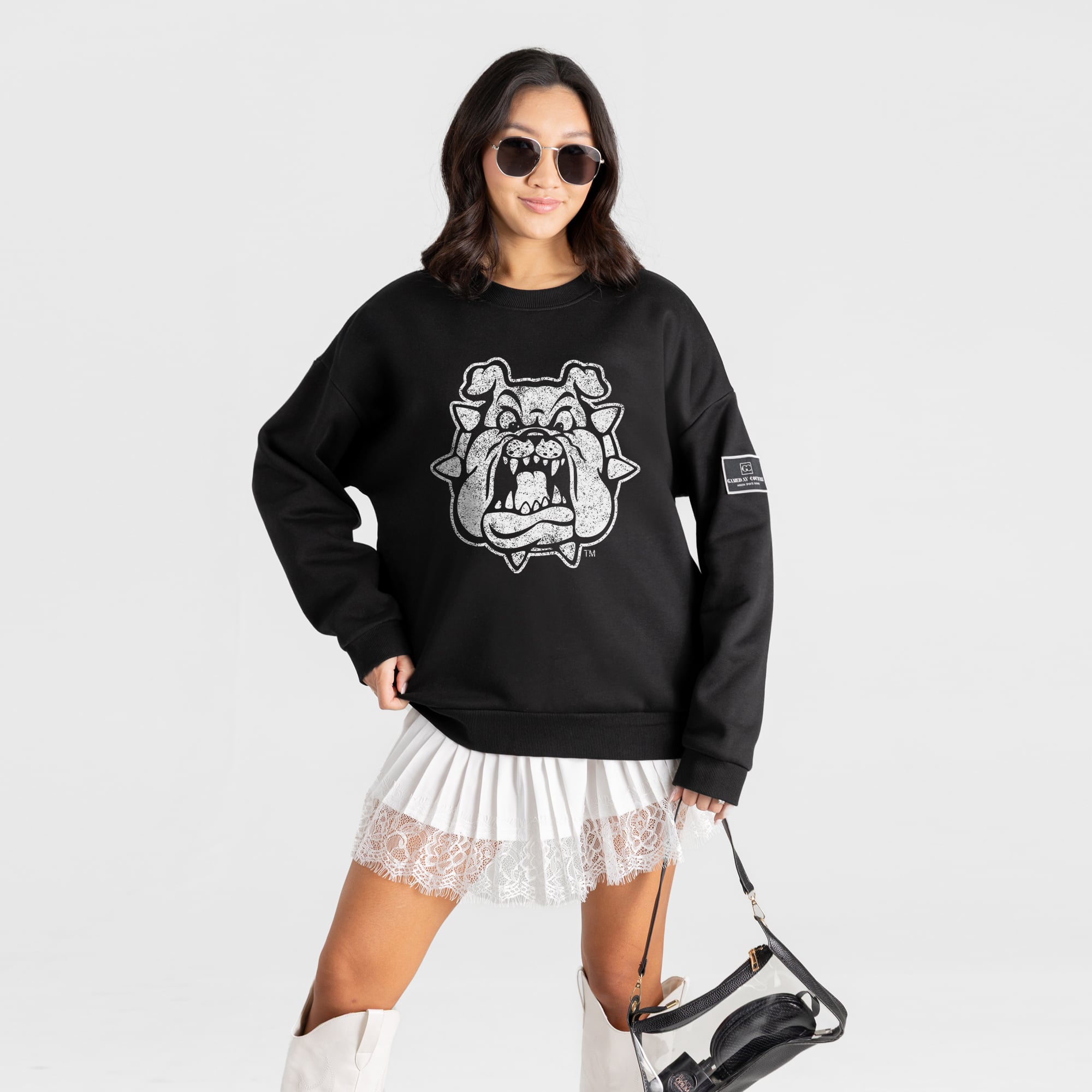 Women's Gameday Couture Black Fresno State Bulldogs Bold Move Black Label Premium Drop Shoulder Sweatshirt