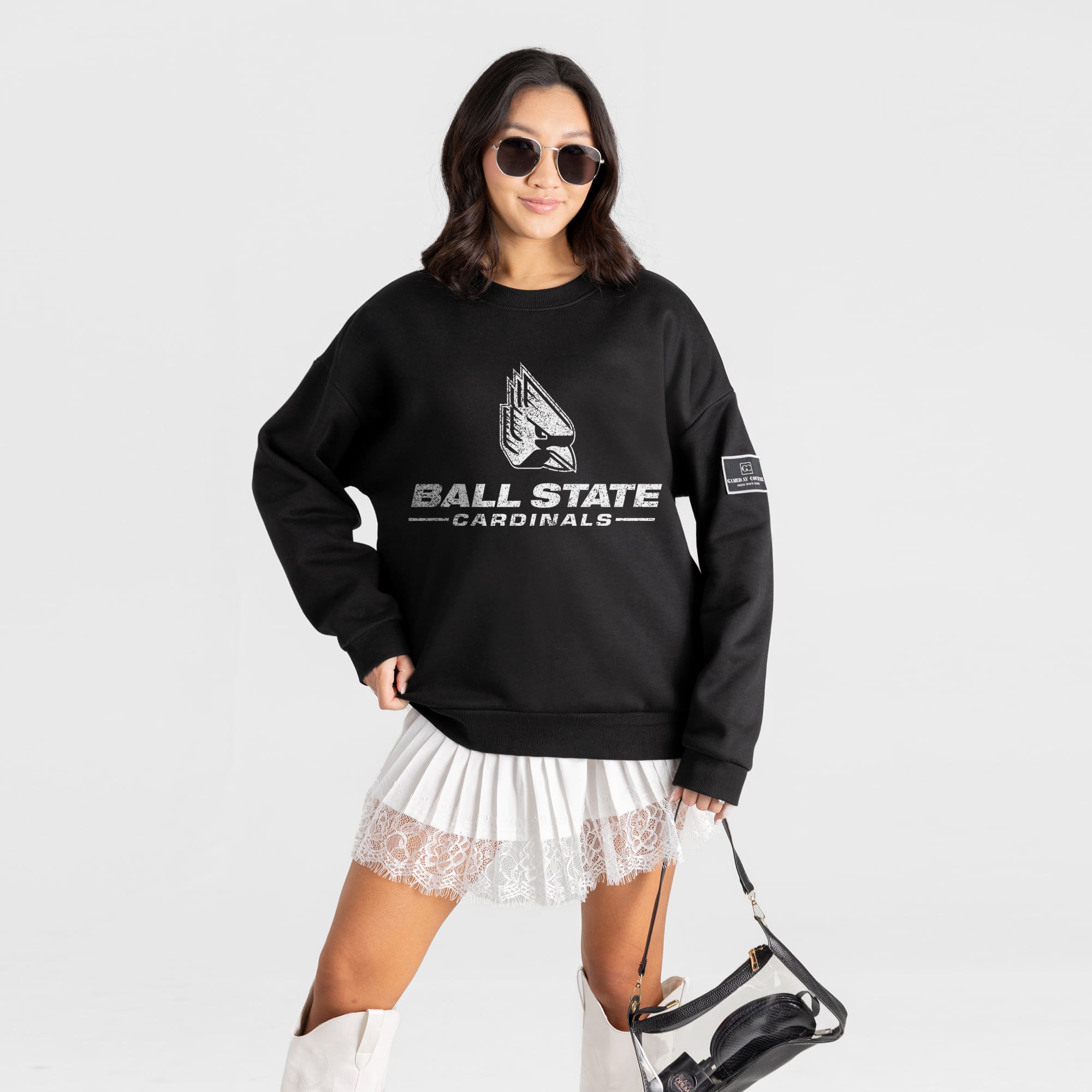 Women's Gameday Couture Black Ball State Cardinals Bold Move Black Label Premium Drop Shoulder Sweatshirt