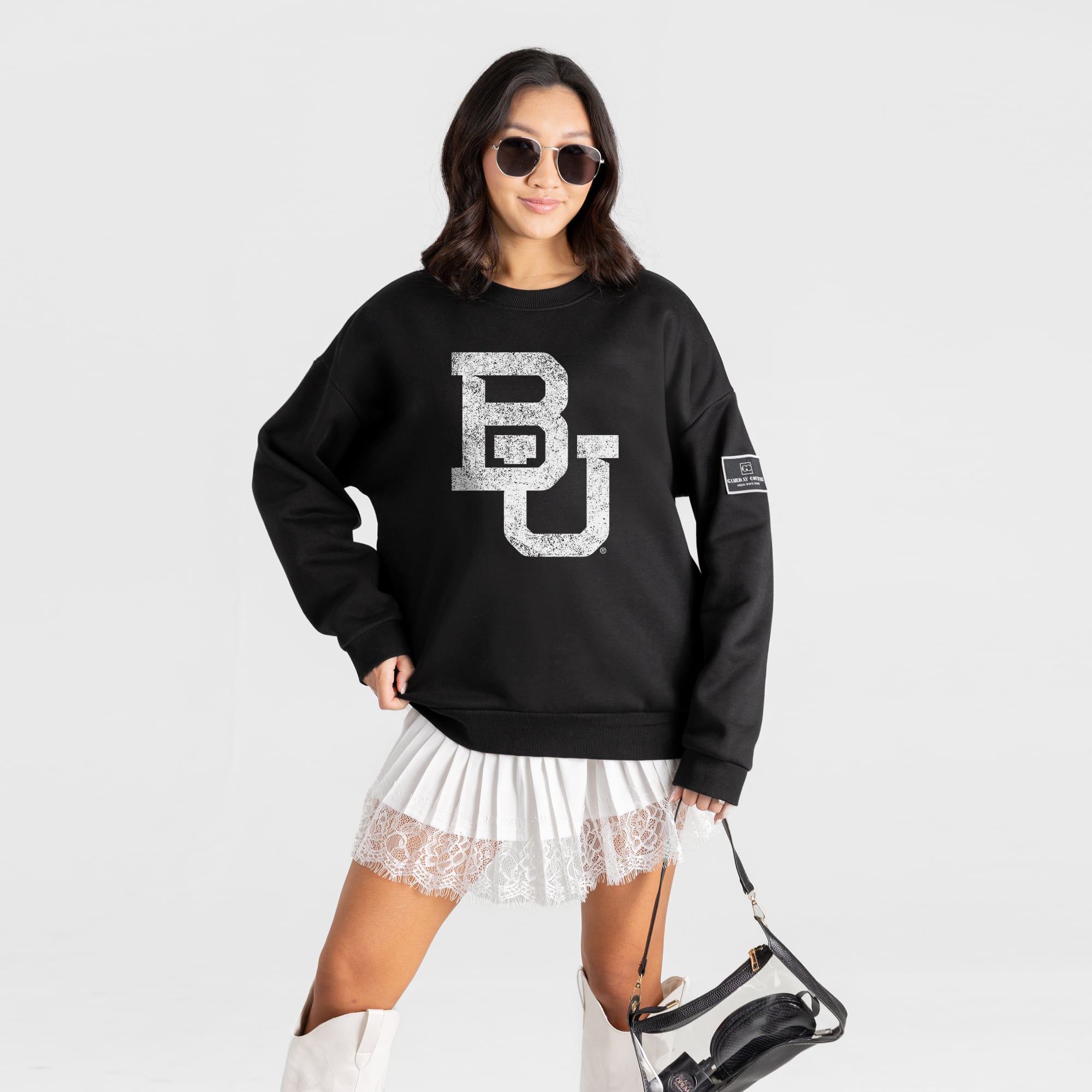 Women's Gameday Couture Black Baylor Bears Bold Move Black Label Premium Drop Shoulder Sweatshirt