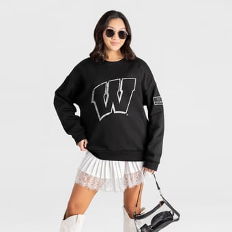 Women's Gameday Couture Black Wisconsin Badgers Bold Move Black Label Premium Drop Shoulder Sweatshirt
