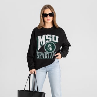 Women's Gameday Couture Black Michigan State Spartans Victory Black Label Premium Drop Shoulder Sweatshirt