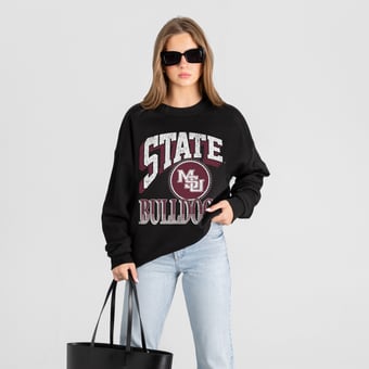 Women's Gameday Couture Black Mississippi State Bulldogs Victory Black Label Premium Drop Shoulder Sweatshirt