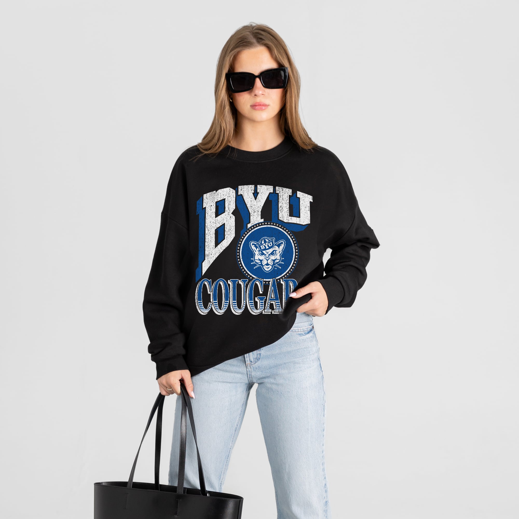 Women's Gameday Couture Black BYU Cougars Victory Black Label Premium Drop Shoulder Sweatshirt