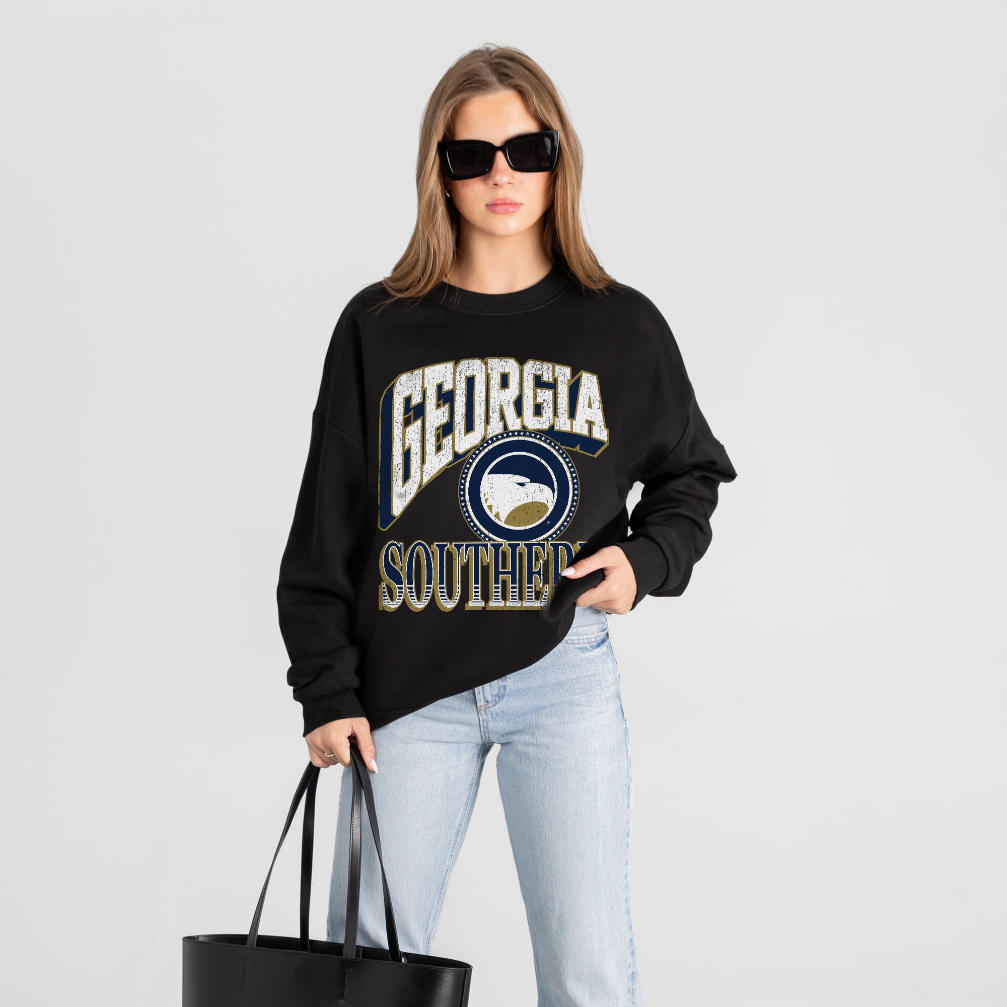 Women's Gameday Couture Black Georgia Southern Eagles Victory Black Label Premium Drop Shoulder Sweatshirt