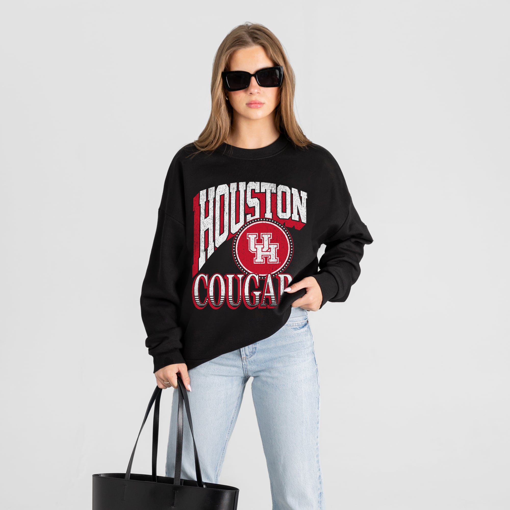 Women's Gameday Couture Black Houston Cougars Victory Black Label Premium Drop Shoulder Sweatshirt