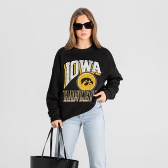 Women's Gameday Couture Black Iowa Hawkeyes Victory Black Label Premium Drop Shoulder Sweatshirt