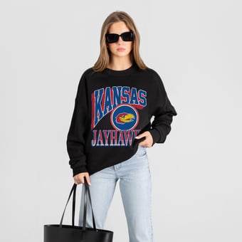 Women's Gameday Couture Black Kansas Jayhawks Victory Black Label Premium Drop Shoulder Sweatshirt