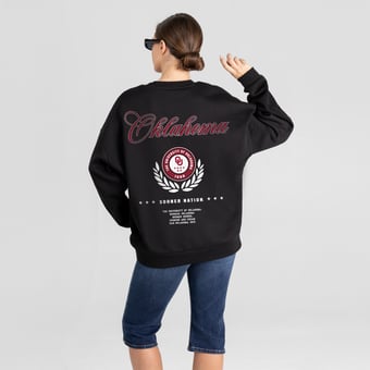 Women's Gameday Couture Black Oklahoma Sooners Classic Charm Black Label Premium Drop Shoulder Sweatshirt