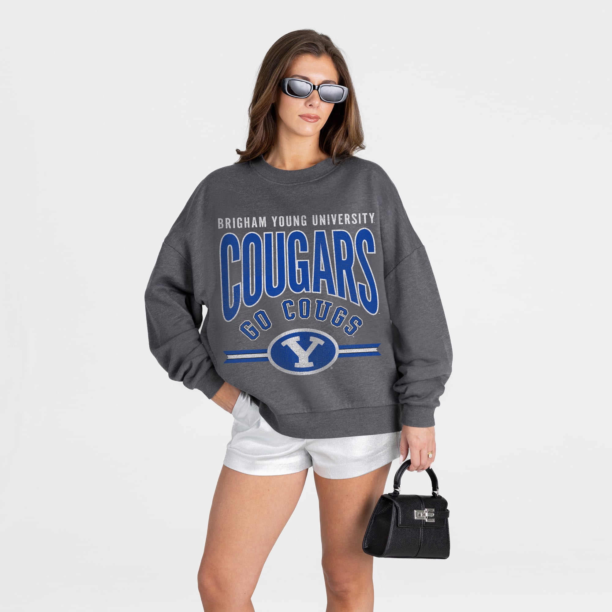 Women's Gameday Couture Charcoal BYU Cougars Kickoff Classic Oversized Premium Drop Shoulder Sweatshirt