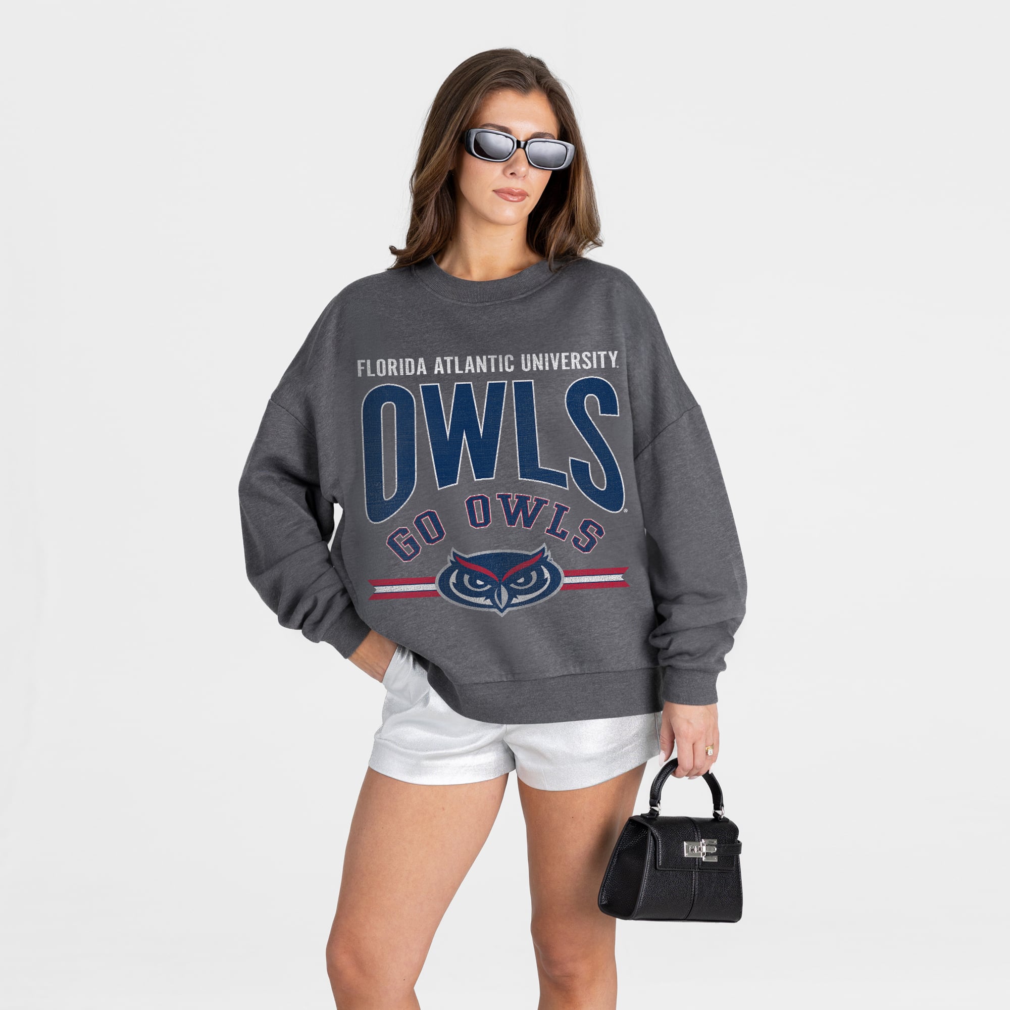 Women's Gameday Couture Charcoal Florida Atlantic Owls Kickoff Classic Oversized Premium Drop Shoulder Sweatshirt