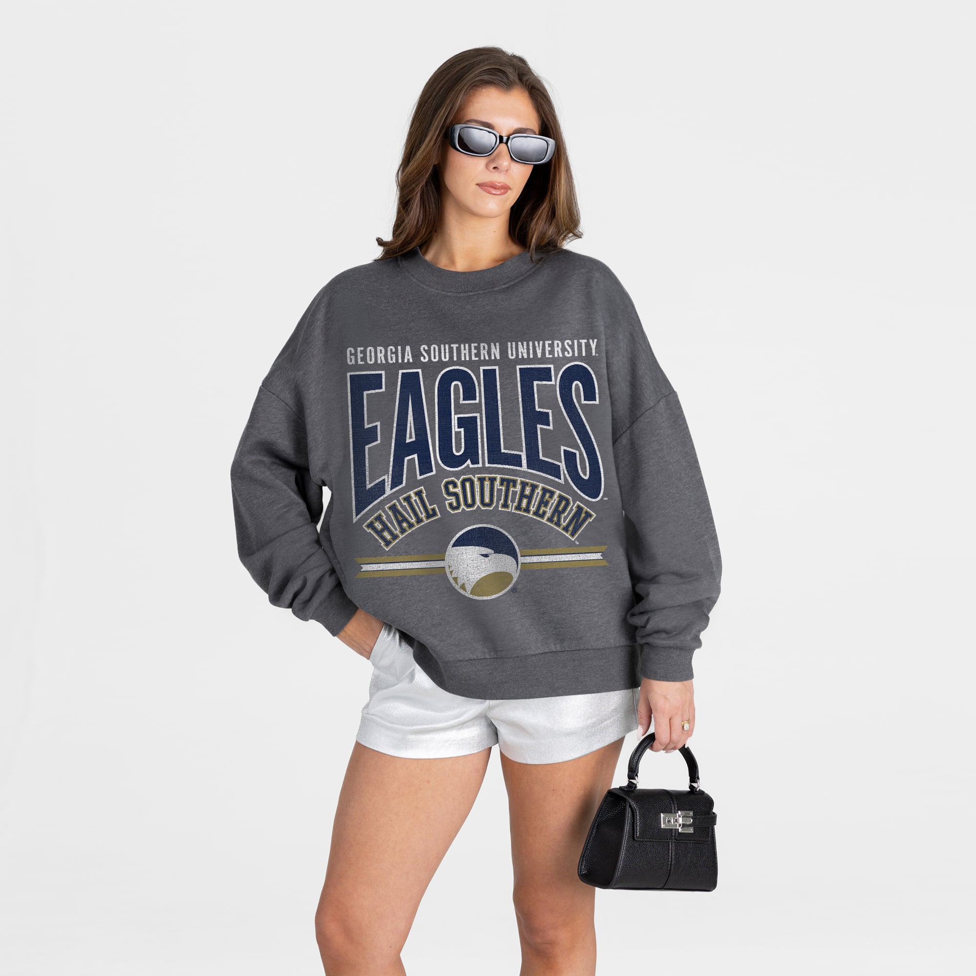 Women's Gameday Couture Charcoal Georgia Southern Eagles Kickoff Classic Oversized Premium Drop Shoulder Sweatshirt