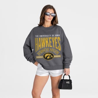 Women's Gameday Couture Charcoal Iowa Hawkeyes Kickoff Classic Oversized Premium Drop Shoulder Sweatshirt