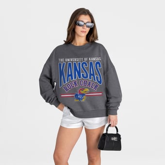 Women's Gameday Couture Charcoal Kansas Jayhawks Kickoff Classic Oversized Premium Drop Shoulder Sweatshirt