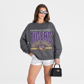 Women's Gameday Couture Charcoal LSU Tigers Kickoff Classic Oversized Premium Drop Shoulder Sweatshirt