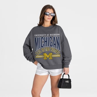Women's Gameday Couture Charcoal Michigan Wolverines Kickoff Classic Oversized Premium Drop Shoulder Sweatshirt