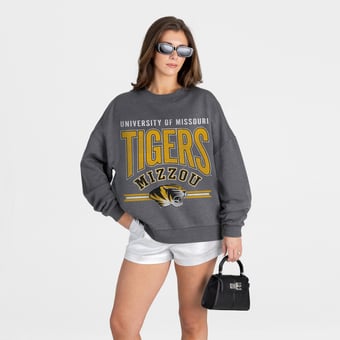 Women's Gameday Couture Charcoal Missouri Tigers Kickoff Classic Oversized Premium Drop Shoulder Sweatshirt