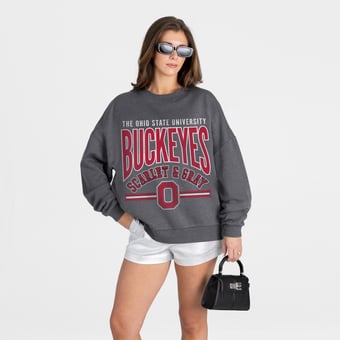 Women's Gameday Couture Charcoal Ohio State Buckeyes Kickoff Classic Oversized Premium Drop Shoulder Sweatshirt